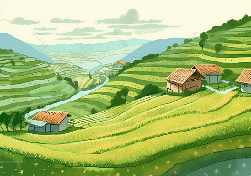 绿色农作物梯田插画背景图,插画/手绘图,插画/手绘图库,插画/手绘图下载,插画/手绘